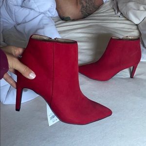 Red high heeled booties